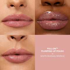 Buxom lip polish wand on lips delivers tingling plump and high-shine finish.