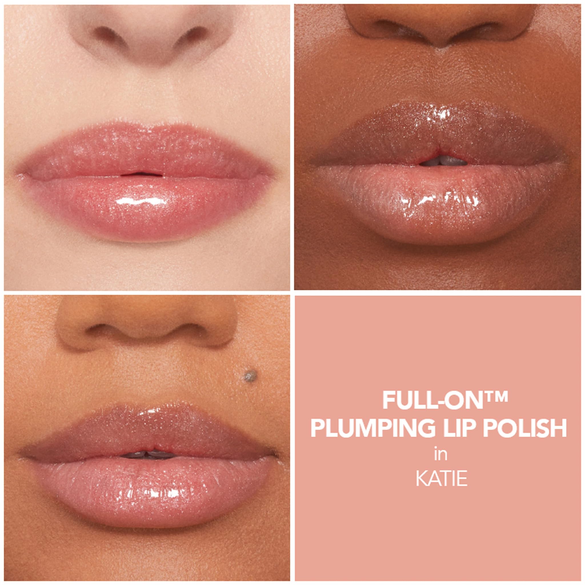 Buxom Katie lip-gloss-shimmer closeup highlights vivid shine and a statement pearlescent finish.