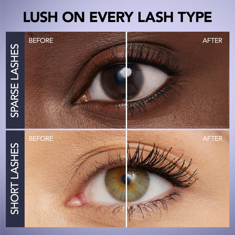 BUXOM Lash Volumizing Mascara blackest black wand shows intense pigment and definition.