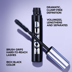BUXOM glossy pigments shot showcases patent-leather shine on lashes.