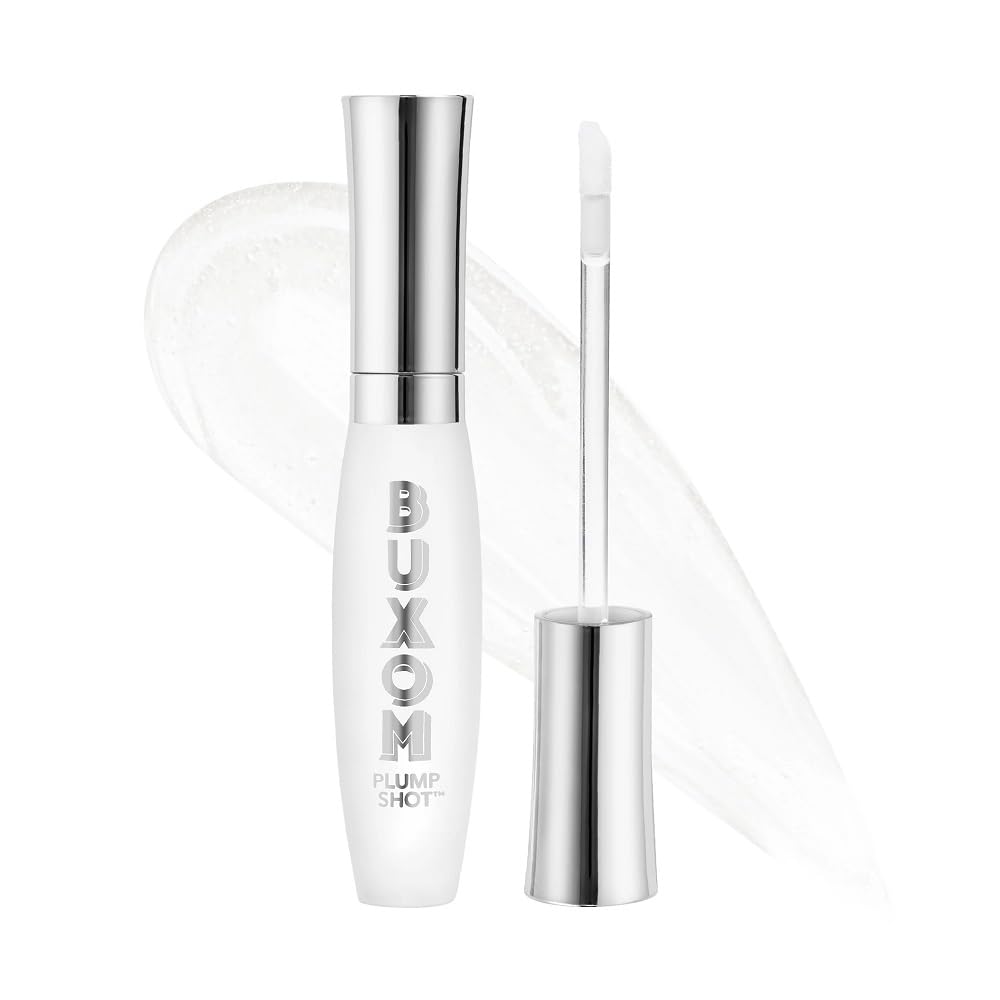 Buxom Plump Shot lip serum bottle front showing cooling plumpness for fuller lips.