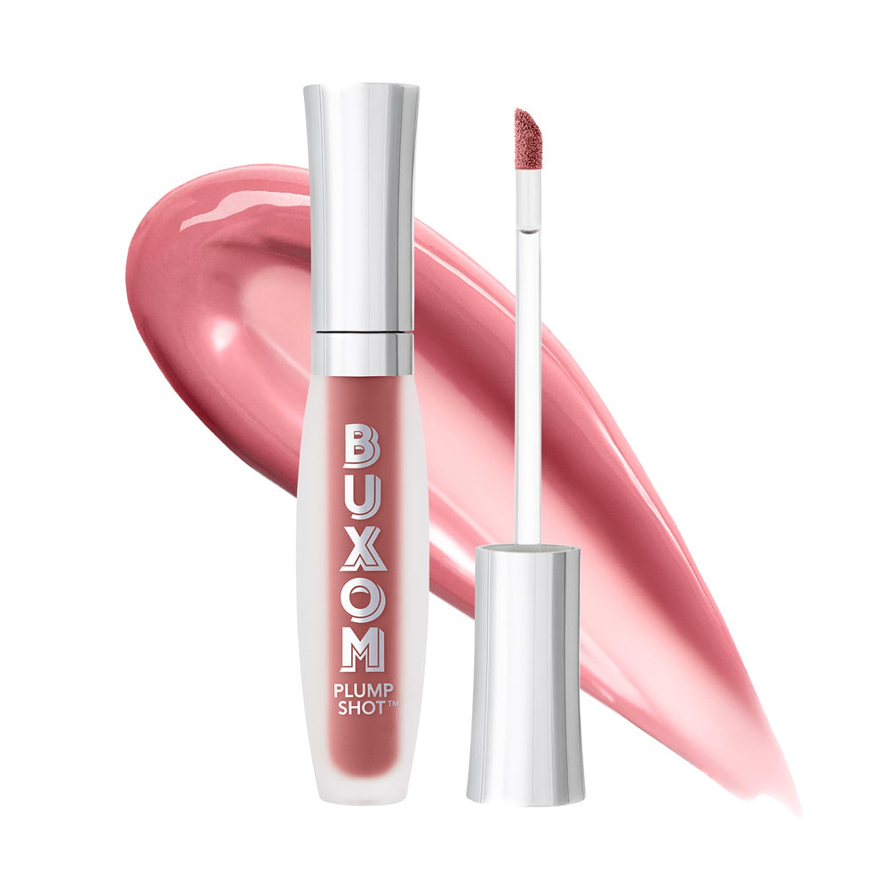 Buxom Plump Shot Lip Serum Dolly Babe application shows plumping and cooling tingle