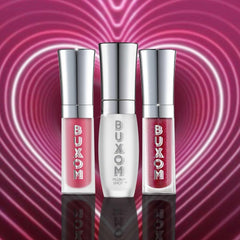 Buxom Plump Shot Peptides Lip Serum Rose Julep swatch hints at smoothing lip lines.