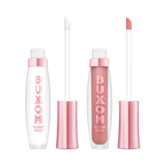 Buxom Plump Shot Lip Serum tube closeup delivering a hydrating gloss for fuller lips.