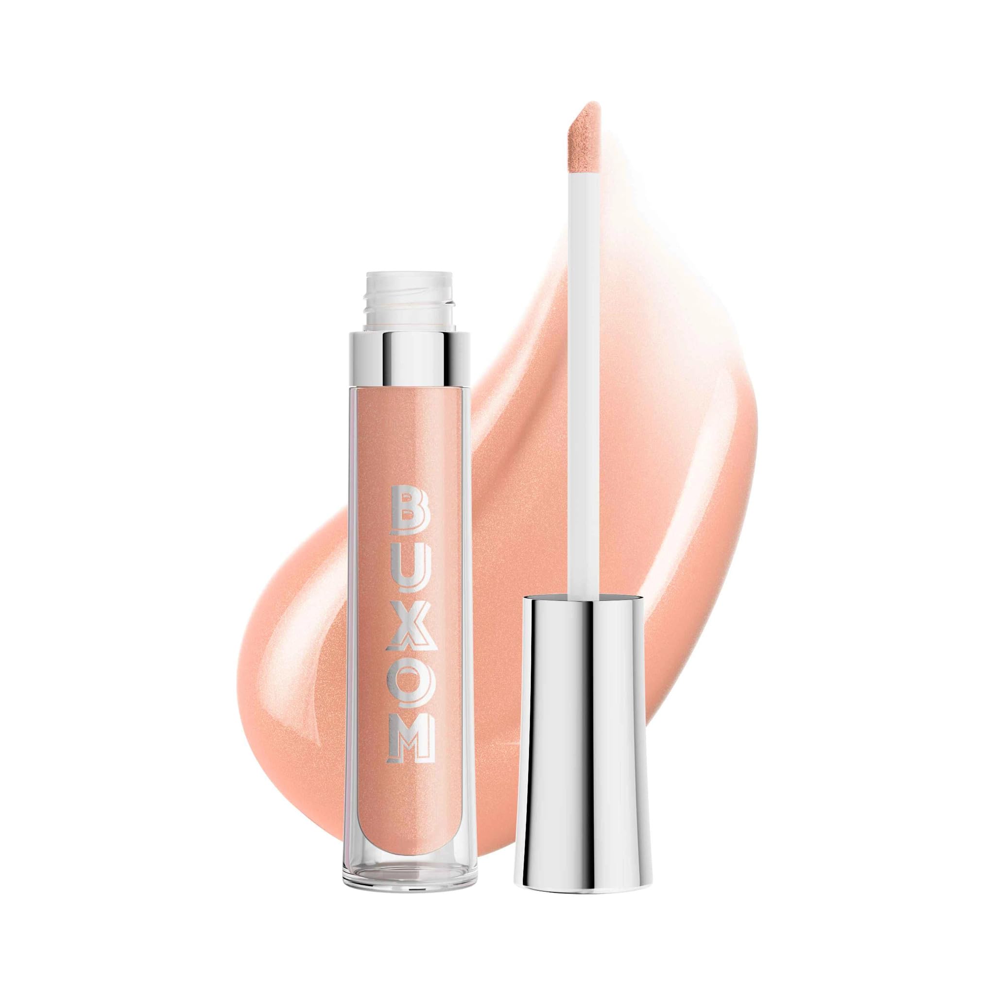 Buxom Samantha lip polish packaging emphasizes portable shine for on-the-go use.