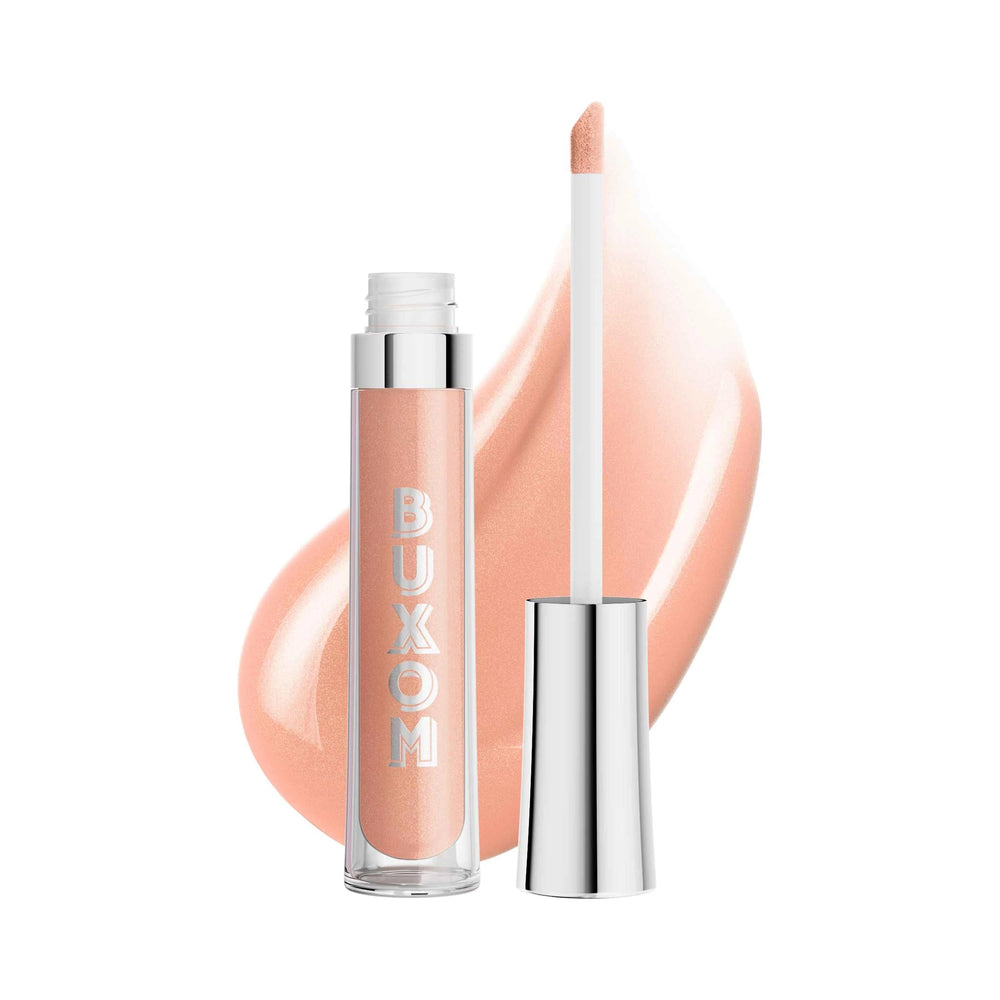 Buxom Samantha lip polish packaging emphasizes portable shine for on-the-go use.