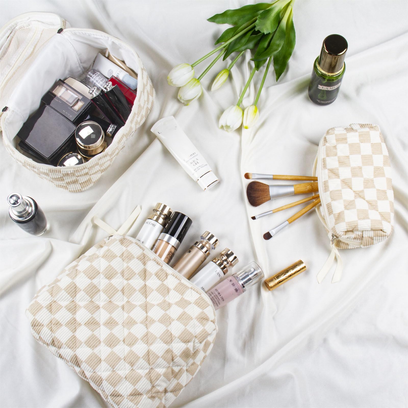BuyCard checkered travel pouch is perfect for cosmetics and toiletries on the go