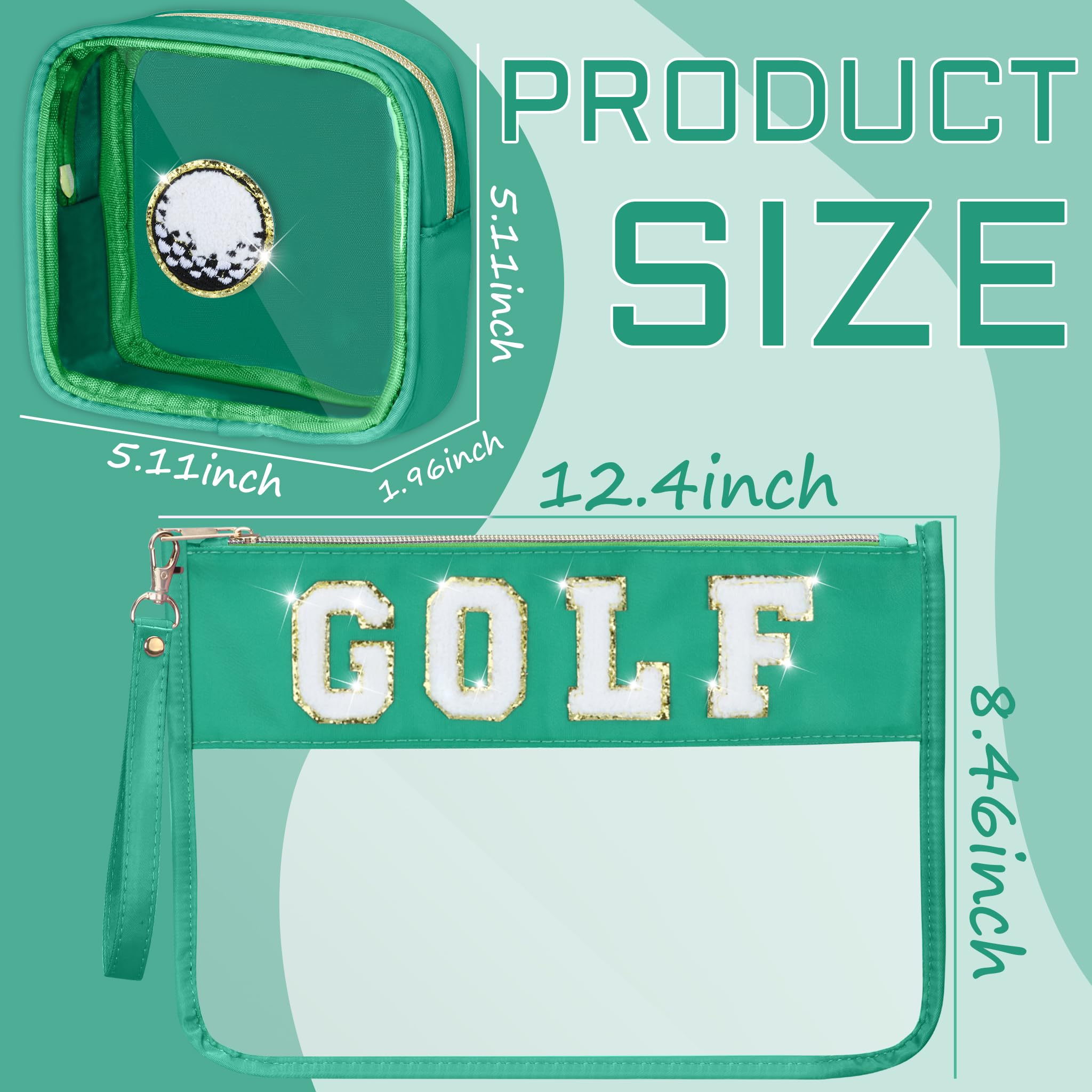 BuyCard green chenille patch pouch with golf-themed design for stylish storage.