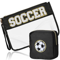 BuyCard soccer gifts makeup bag with chenille patch adds sporty flair and keeps essentials organized.