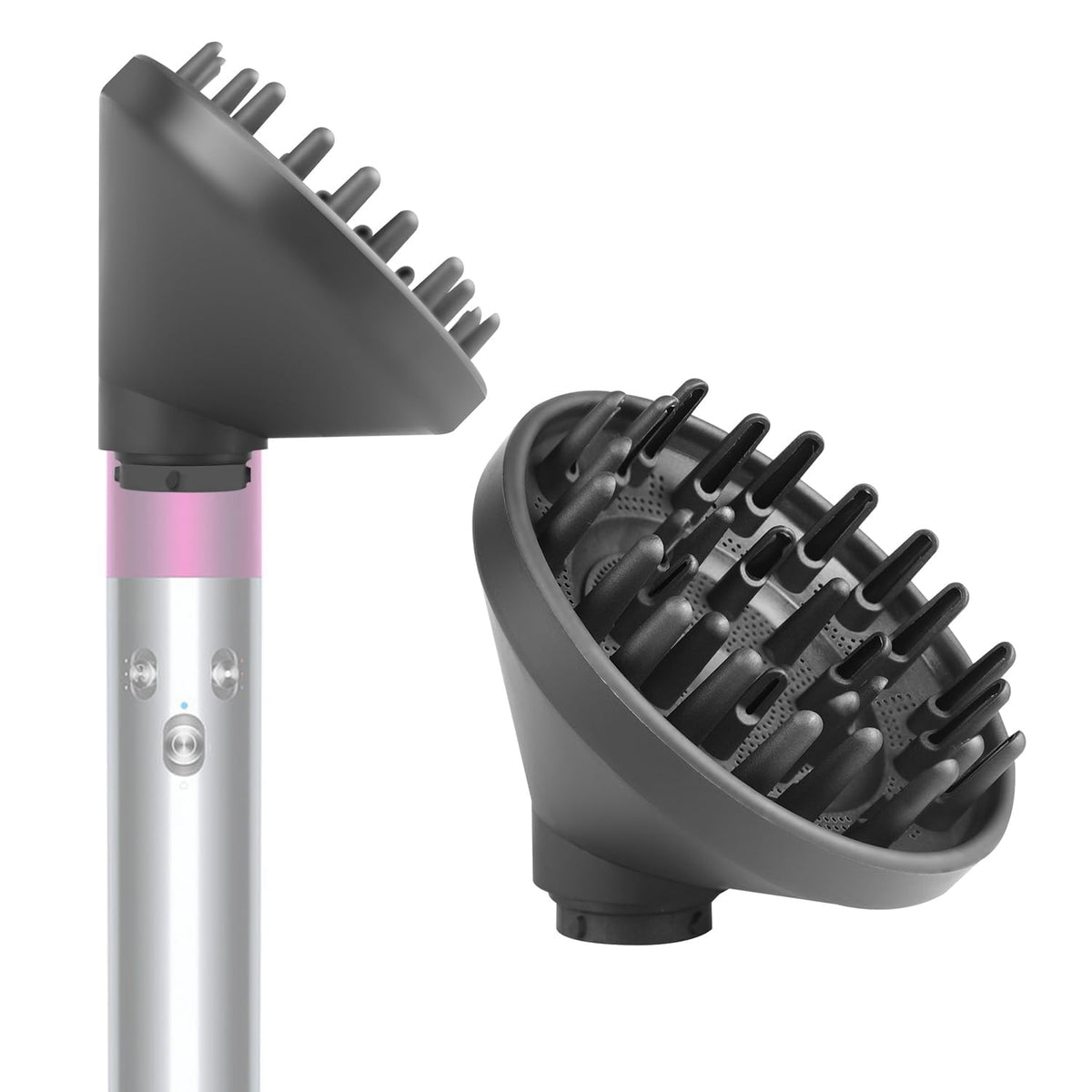 BVACUMHEAD upgraded diffuser attachment on Dyson Airwrap for even diffusion.