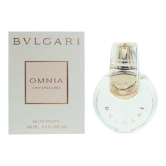 BVLGARI Omnia Crystalline bottle-front glowing softly for casual daytime wear.