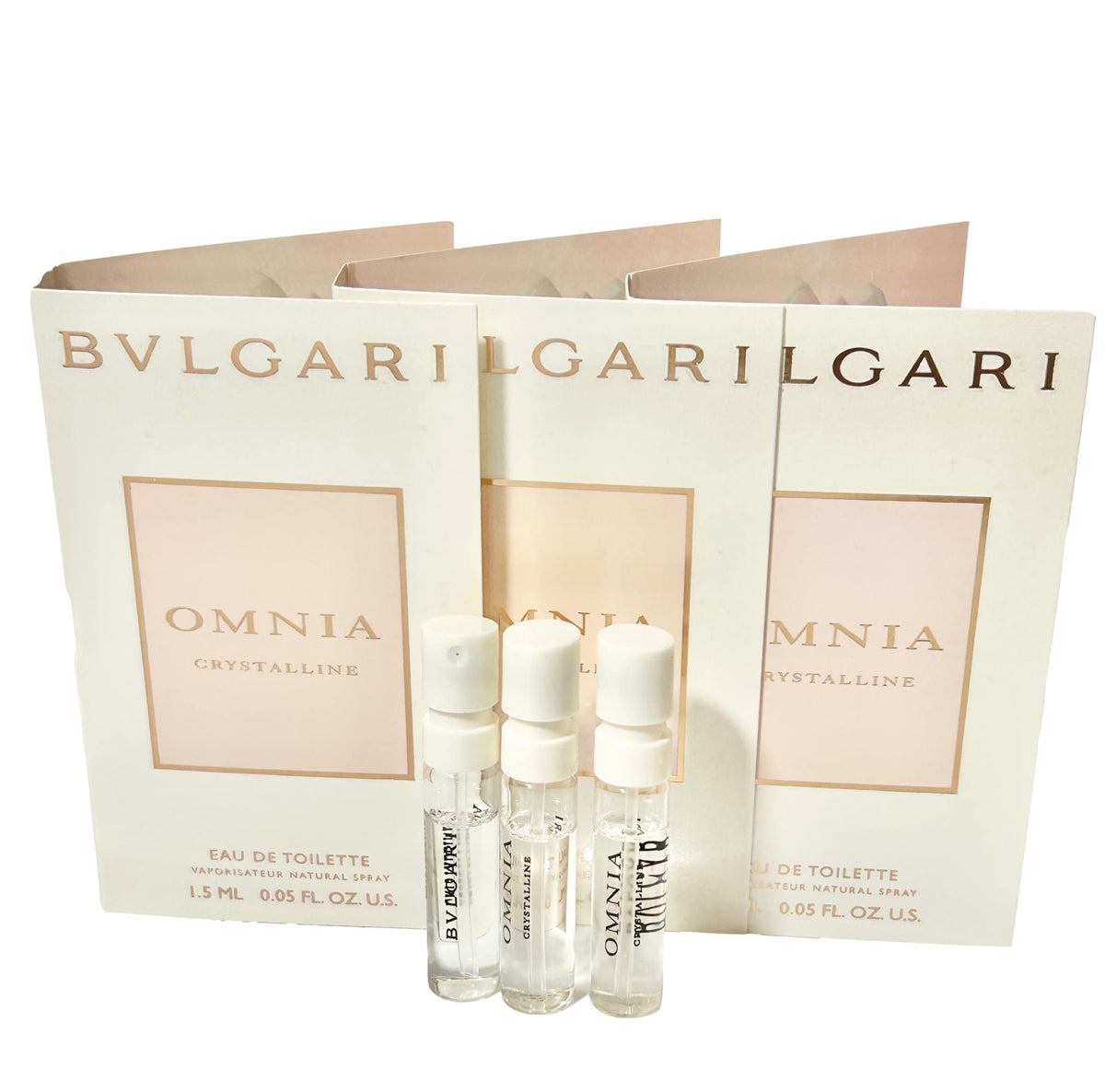 BVLGARI Omnia Crystalline sample pack3 demonstrates portable testing for on-the-go fragrance discovery.