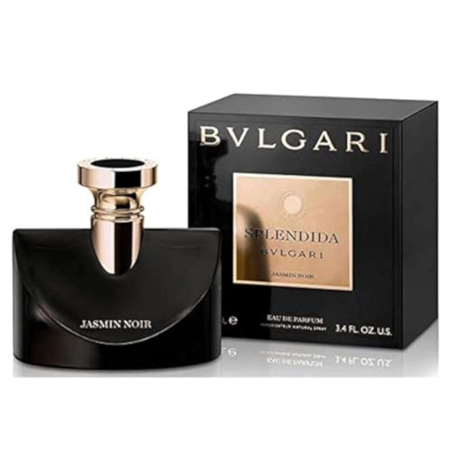 BVLGARI Splendida Jasmin Noir bottle closeup highlights luxurious florals for evening wear.