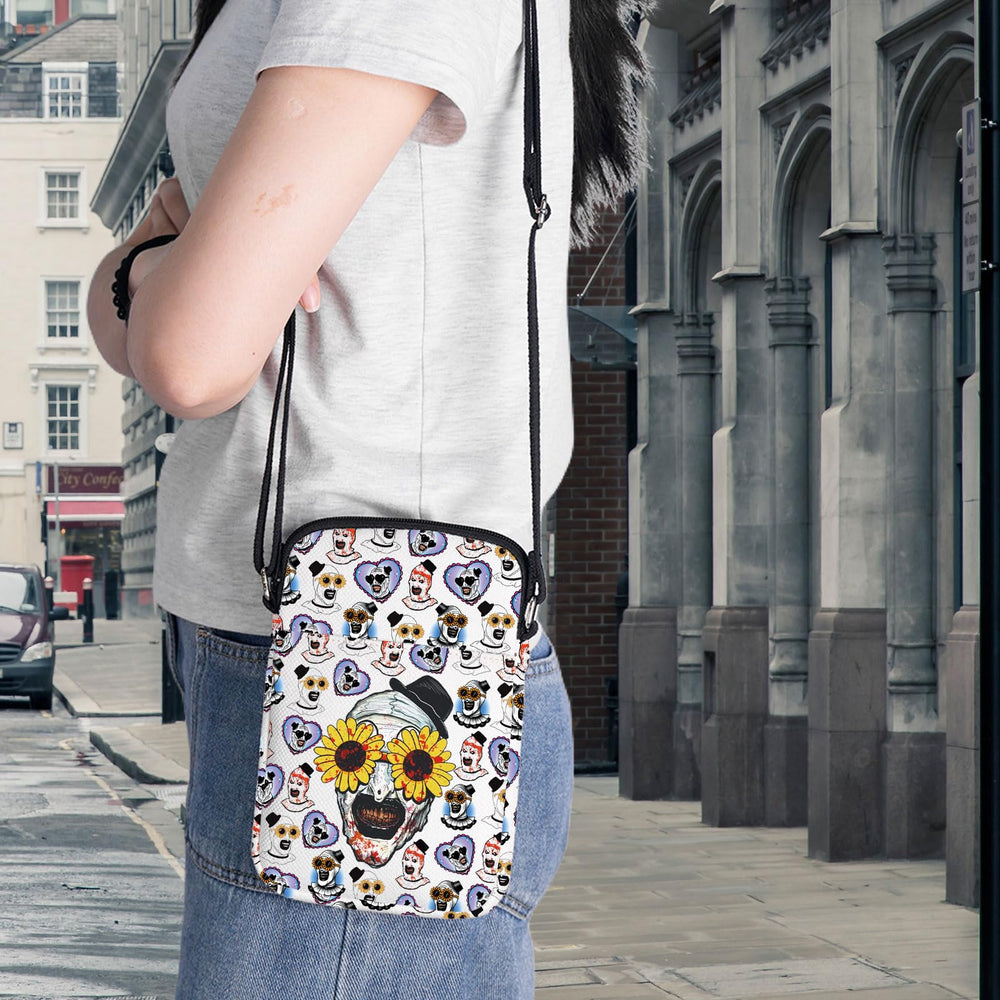 BWWKTOP Horror Clown Crossbody Bag back pocket for quick phone access.