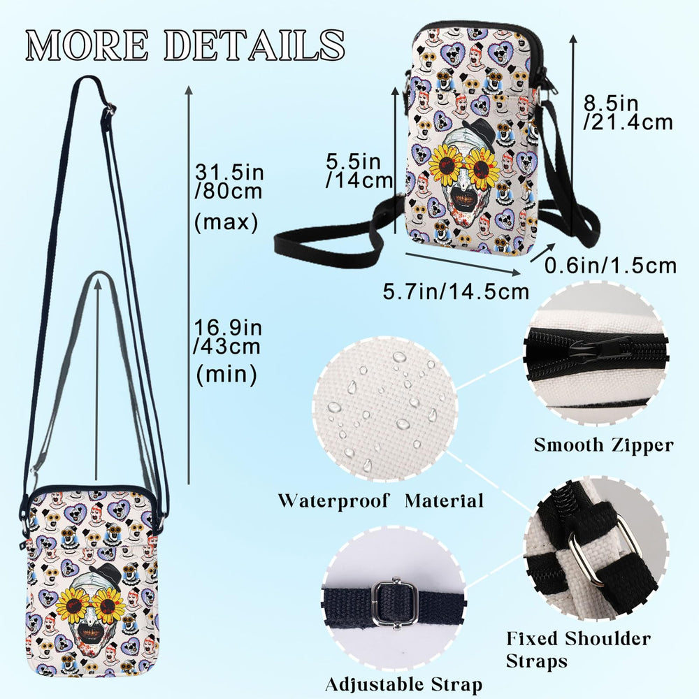 BWWKTOP Horror Clown Crossbody Bag adjustable strap for secure wear.