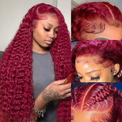 Bworto burgundy wig 13x6 lace front detail highlighting deep wave texture.