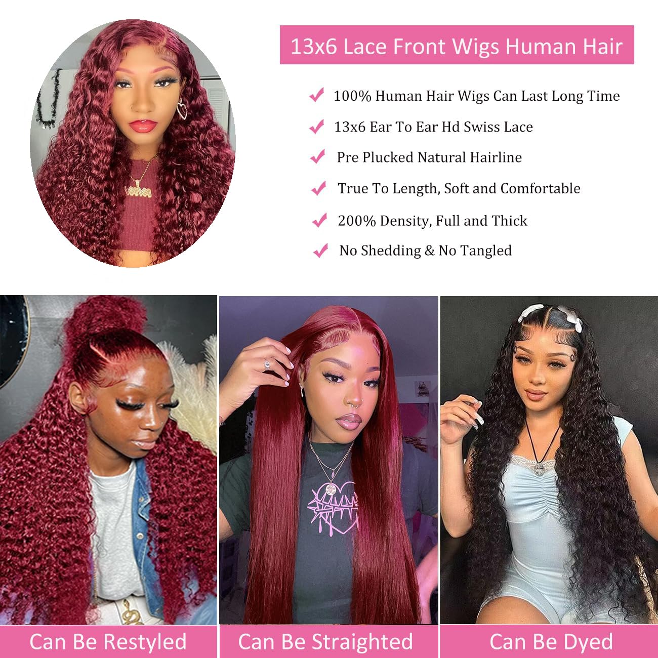 Bworto burgundy wig adjustable cap with four combs for secure fit.