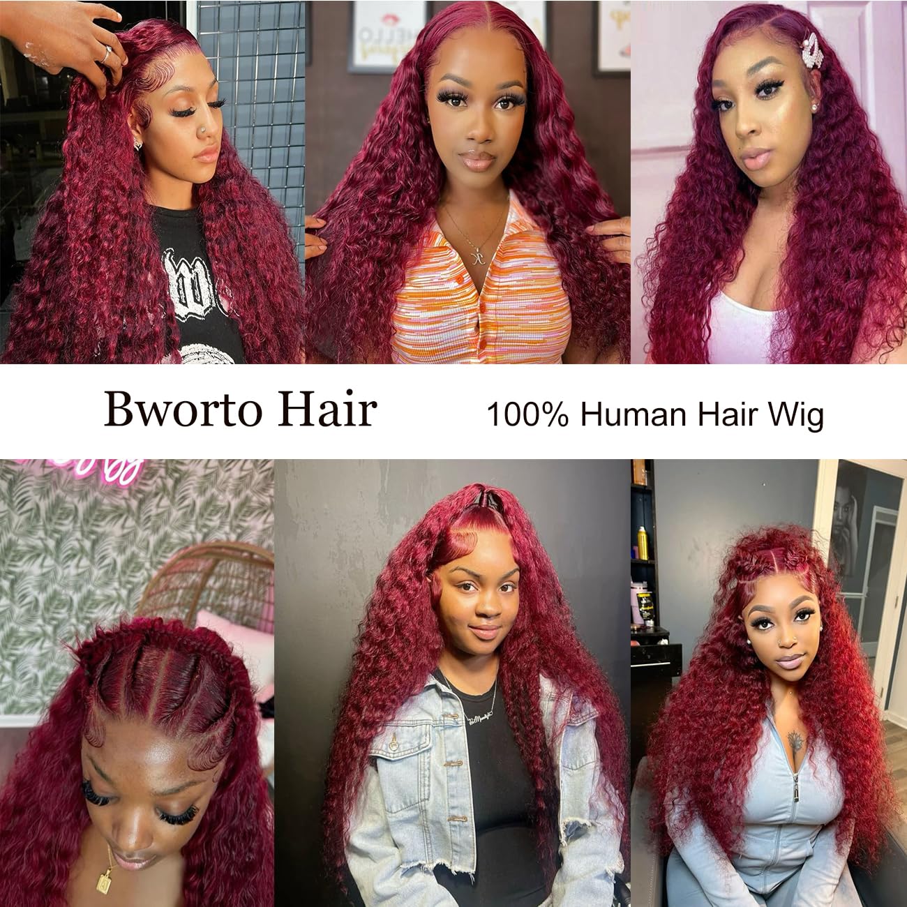 Bworto burgundy wig versatile high ponytail styling option.