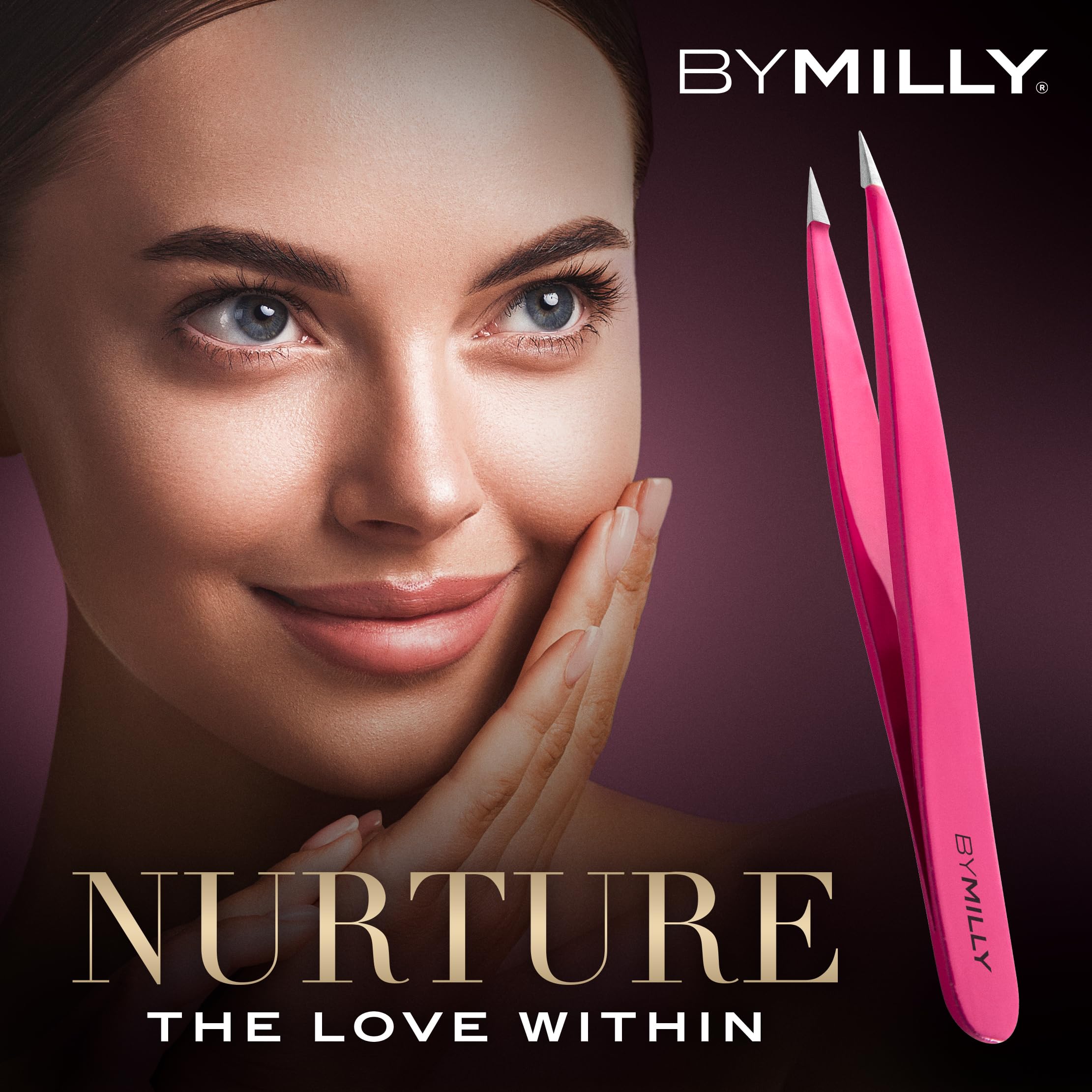 By MILLY pointed tweezers pink packaged set ready for gifting.