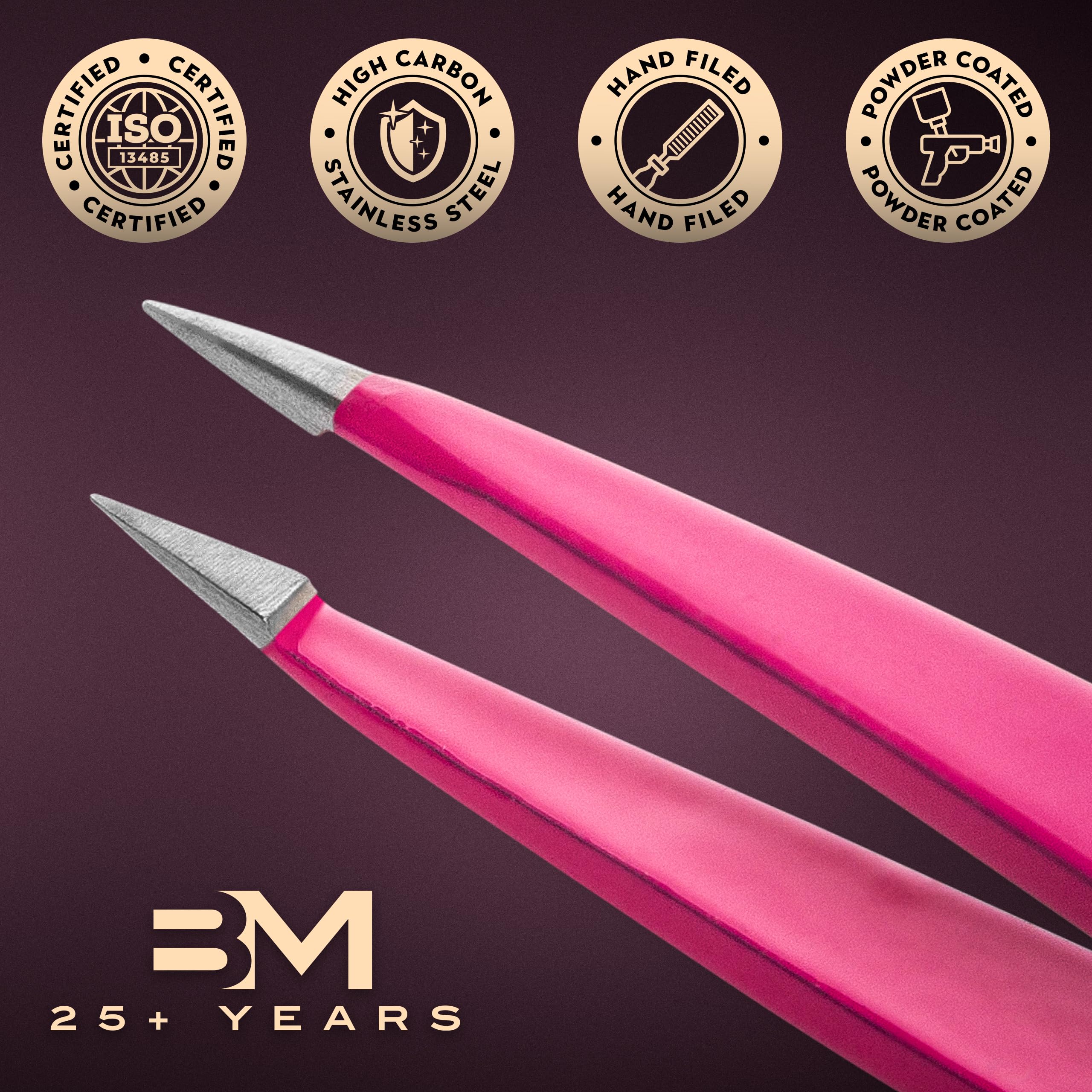 By MILLY pointed tweezers pink perfectly aligned tips for consistent plucking.