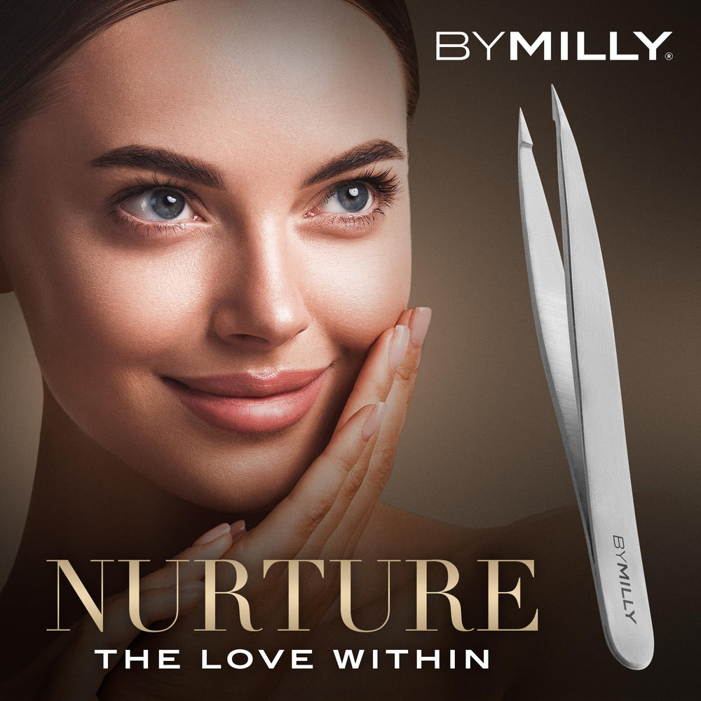By MILLY silver finish tweezers glinting under light for premium grooming