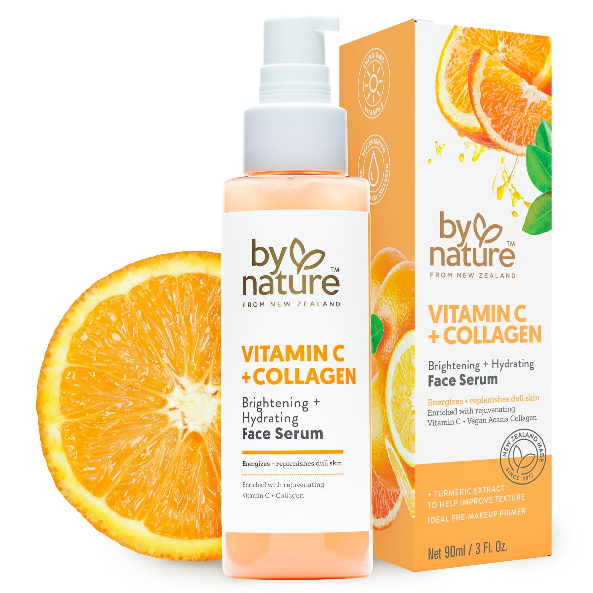 By Nature vitamin C + collagen serum bottle showing brightening and hydrating formula