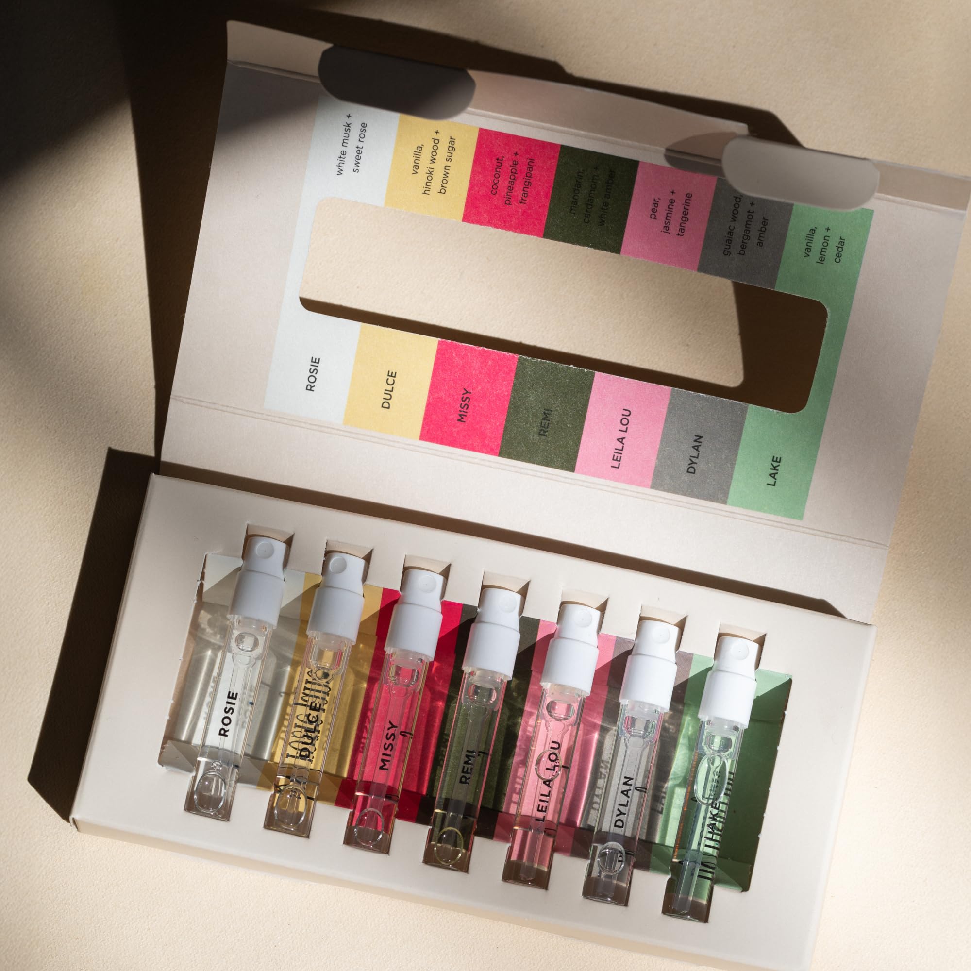 By Rosie Jane Discovery Set mini vials up close showing multiple wear opportunities.
