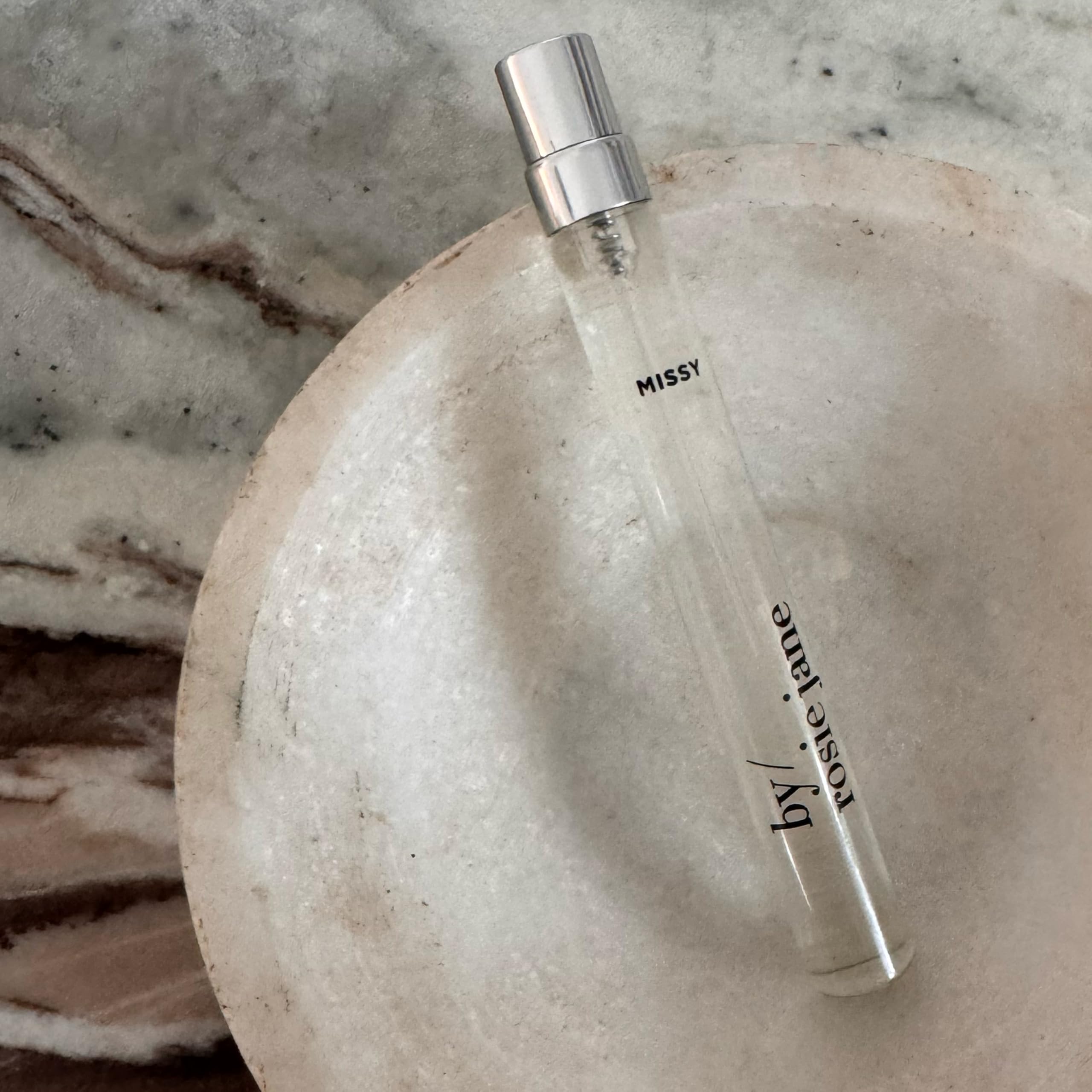 Missy travel-size packaging illustrating compact, portable perfume