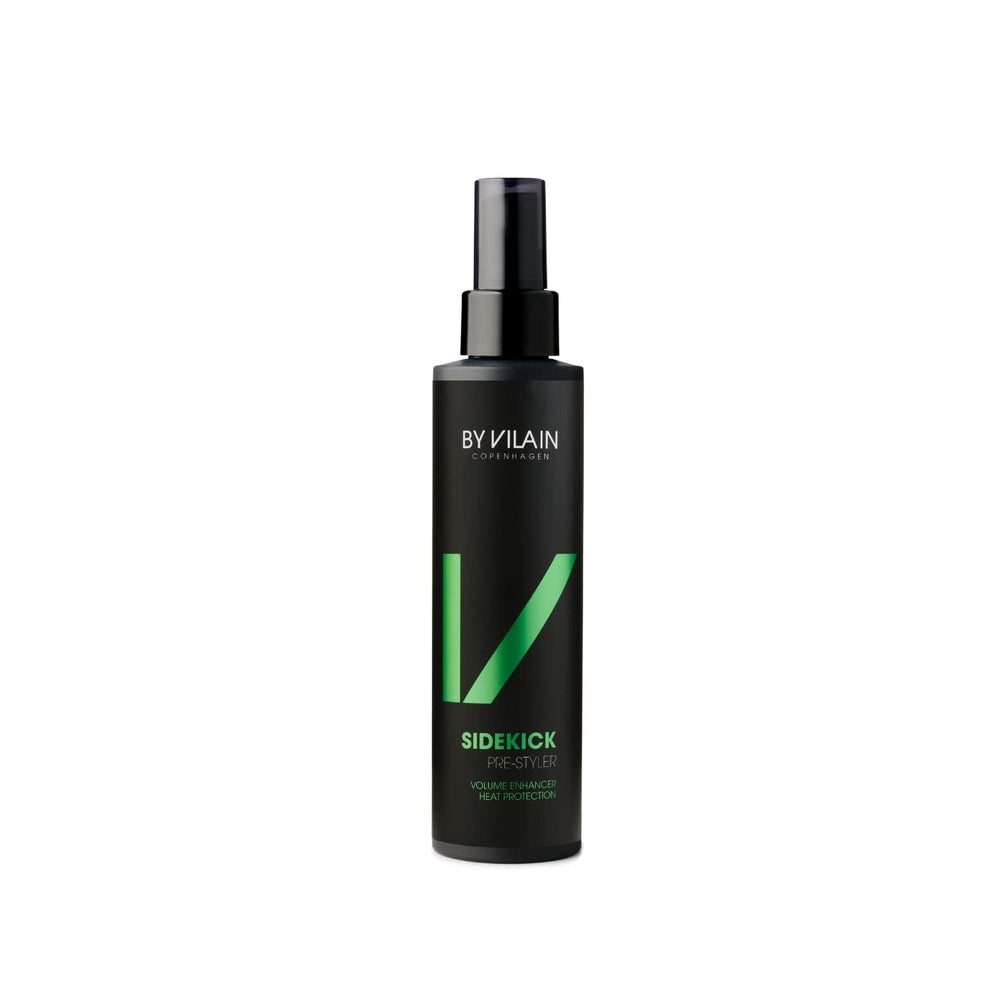 By Vilain Sidekick bottle front showing volume-boosting pre-styling spray for day-long lift