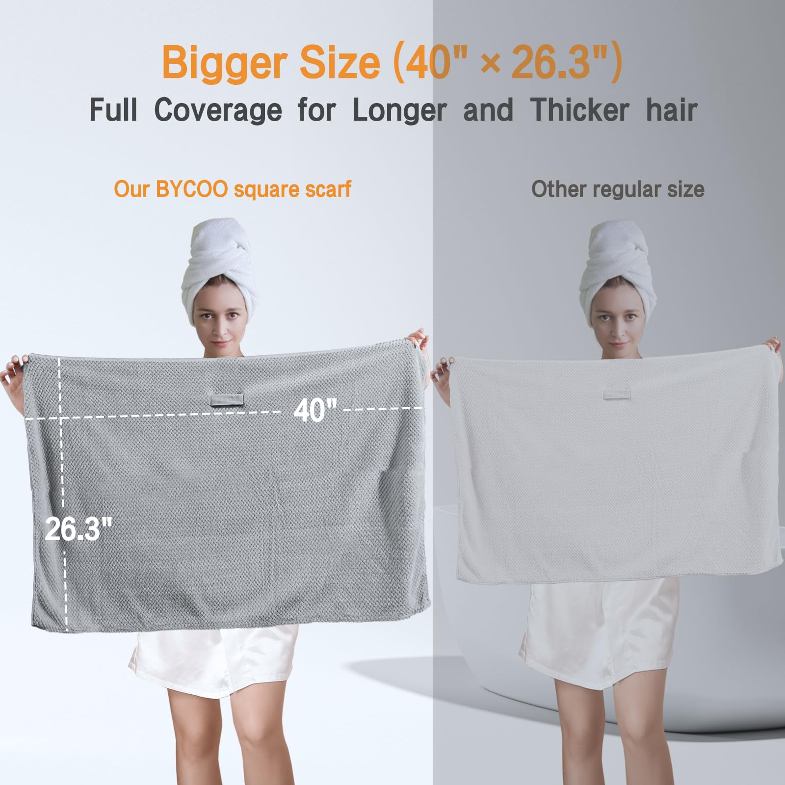 BYCOO towel on head demonstrates hands-free drying
