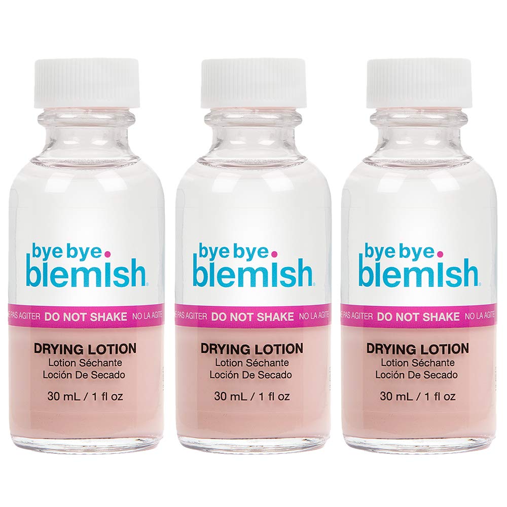 Bye Bye Blemish acne drying lotion bottle on shelf showcasing leak-free packaging for overnight spot treatment