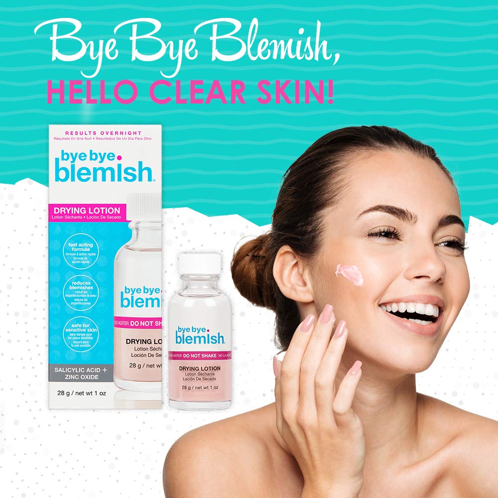 Bye Bye Blemish acne drying lotion close-up highlighting pink-tinted formula and potent acne-fighting ingredients