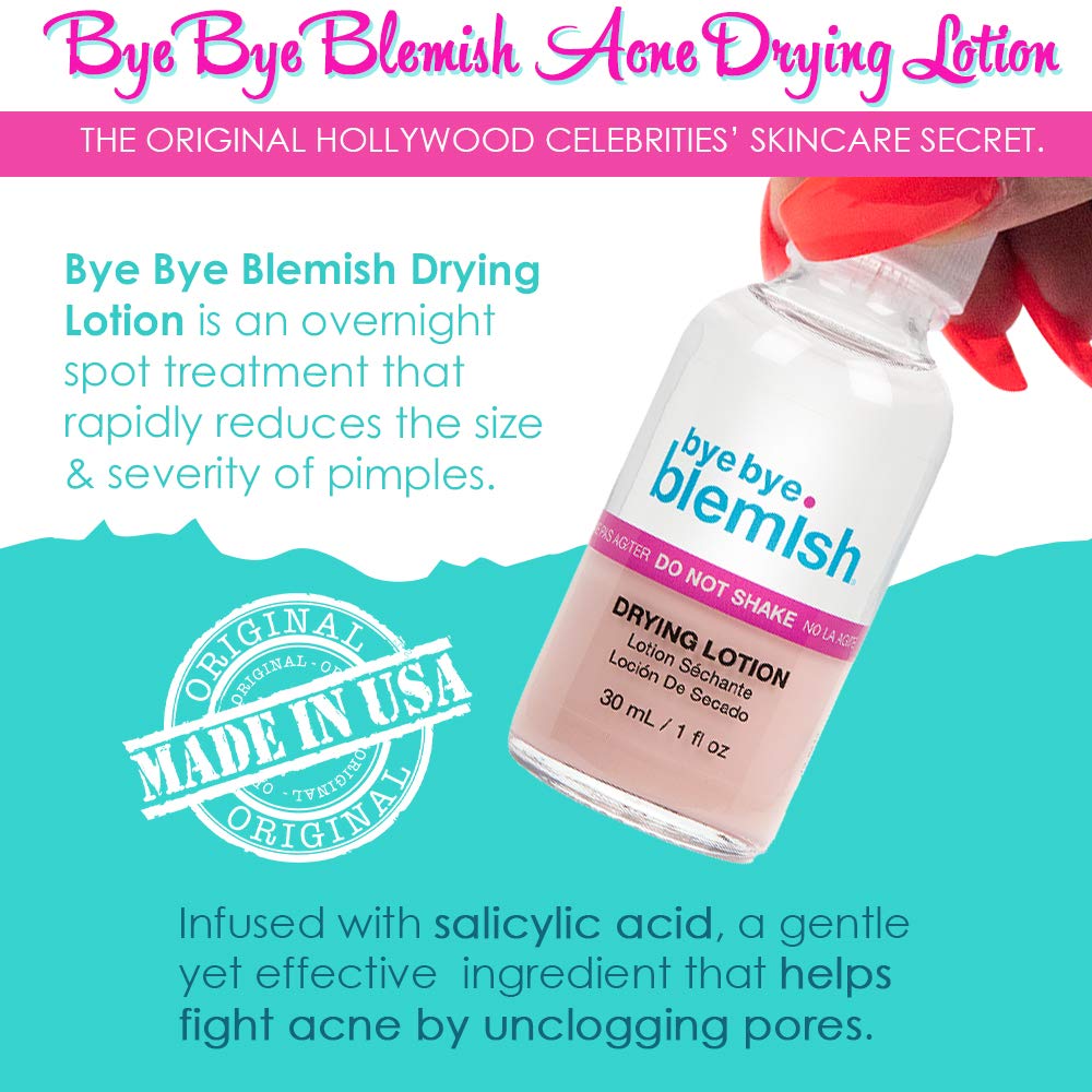 Bye Bye Blemish lotion dab on a pimple with cotton swab for targeted care.