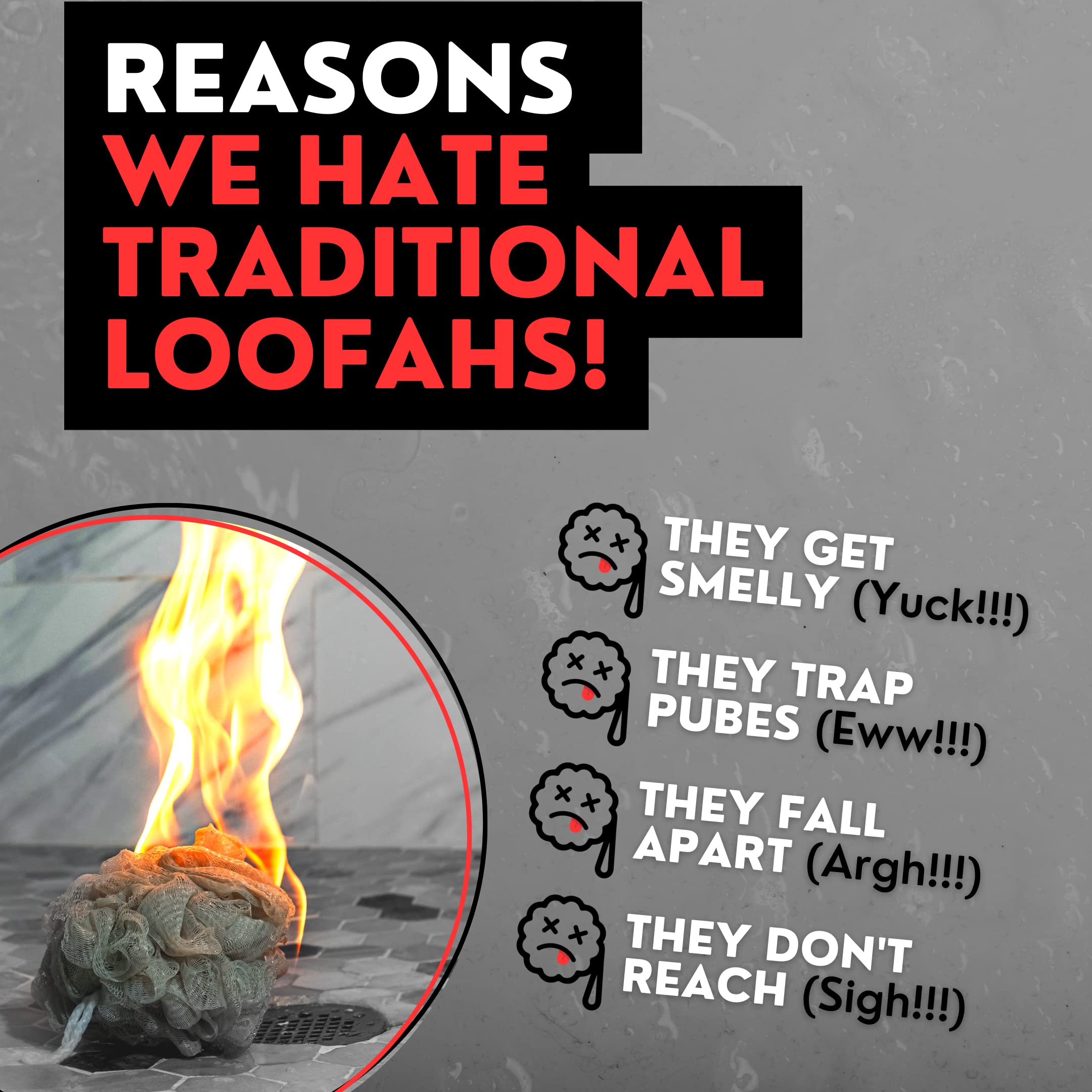 Bye Bye Loofah back-scrub extended-length in shower setup