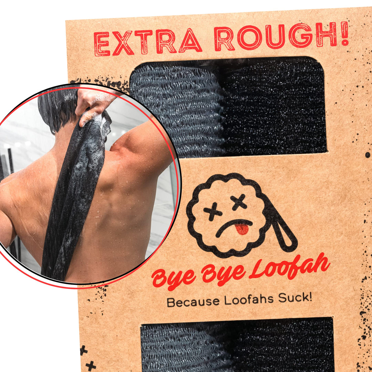 Bye Bye Loofah washcloth front view with ultra rough texture for deeper exfoliation