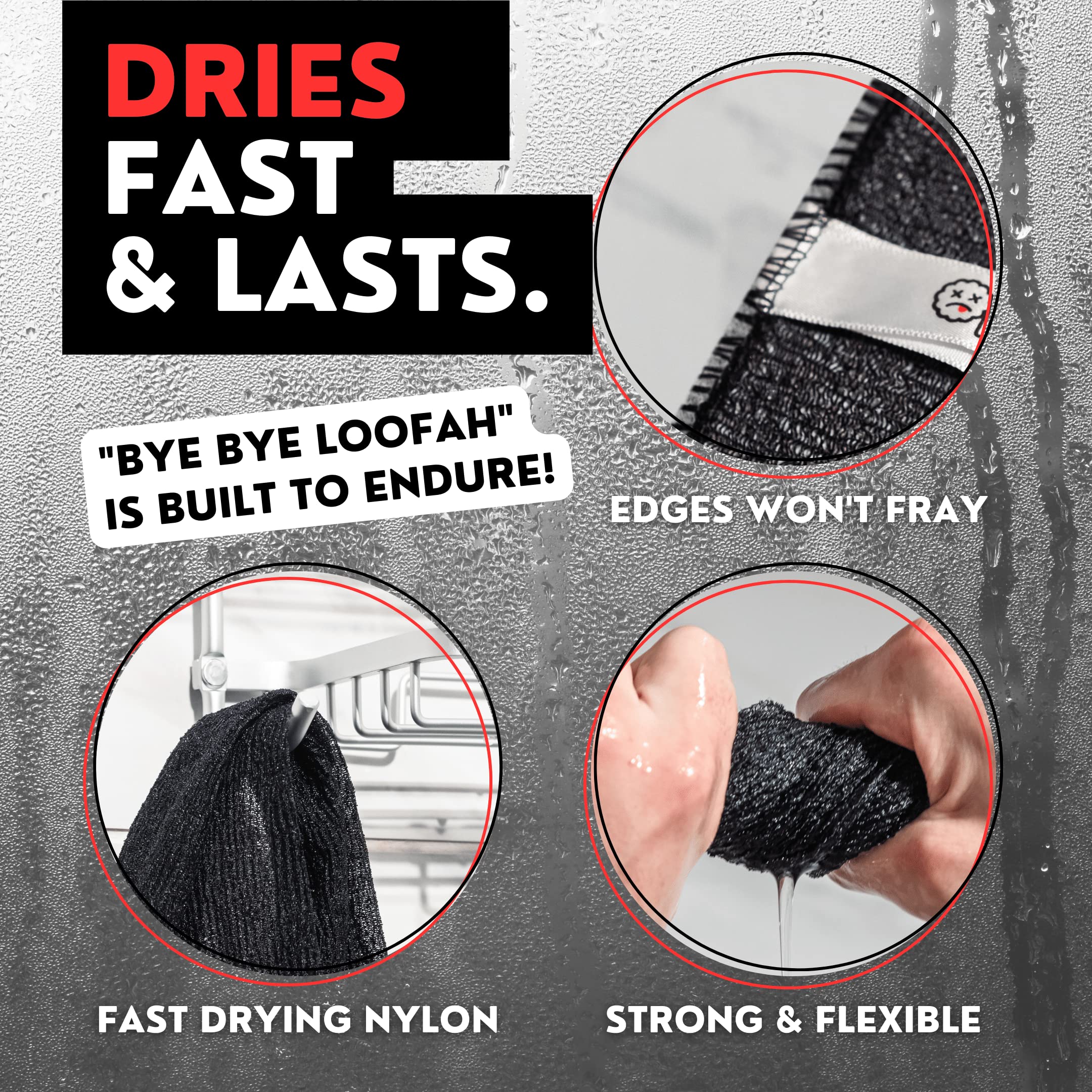 Bye Bye Loofah fast-drying material dries quickly after use