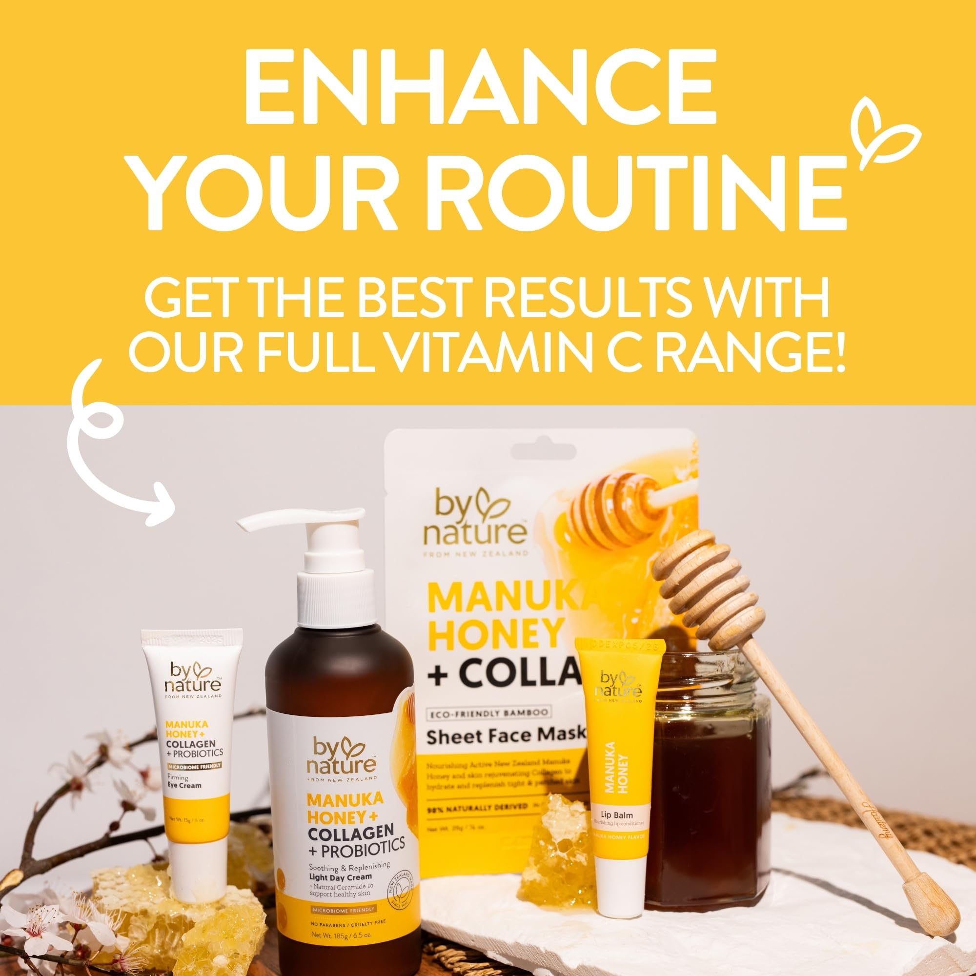 By Nature morning skincare routine scene implies gentle daily care.