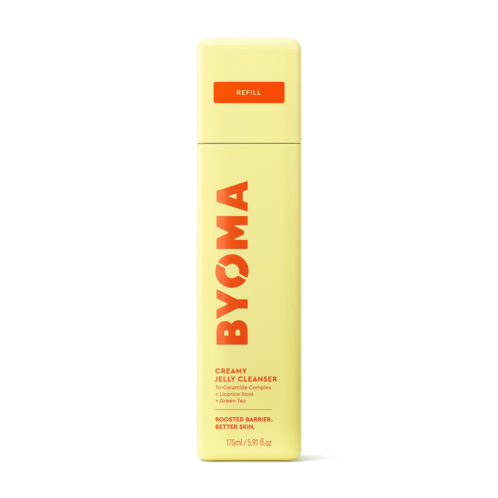BYOMA Creamy Jelly Cleanser refill pack with pump transfer for sustainable restocking