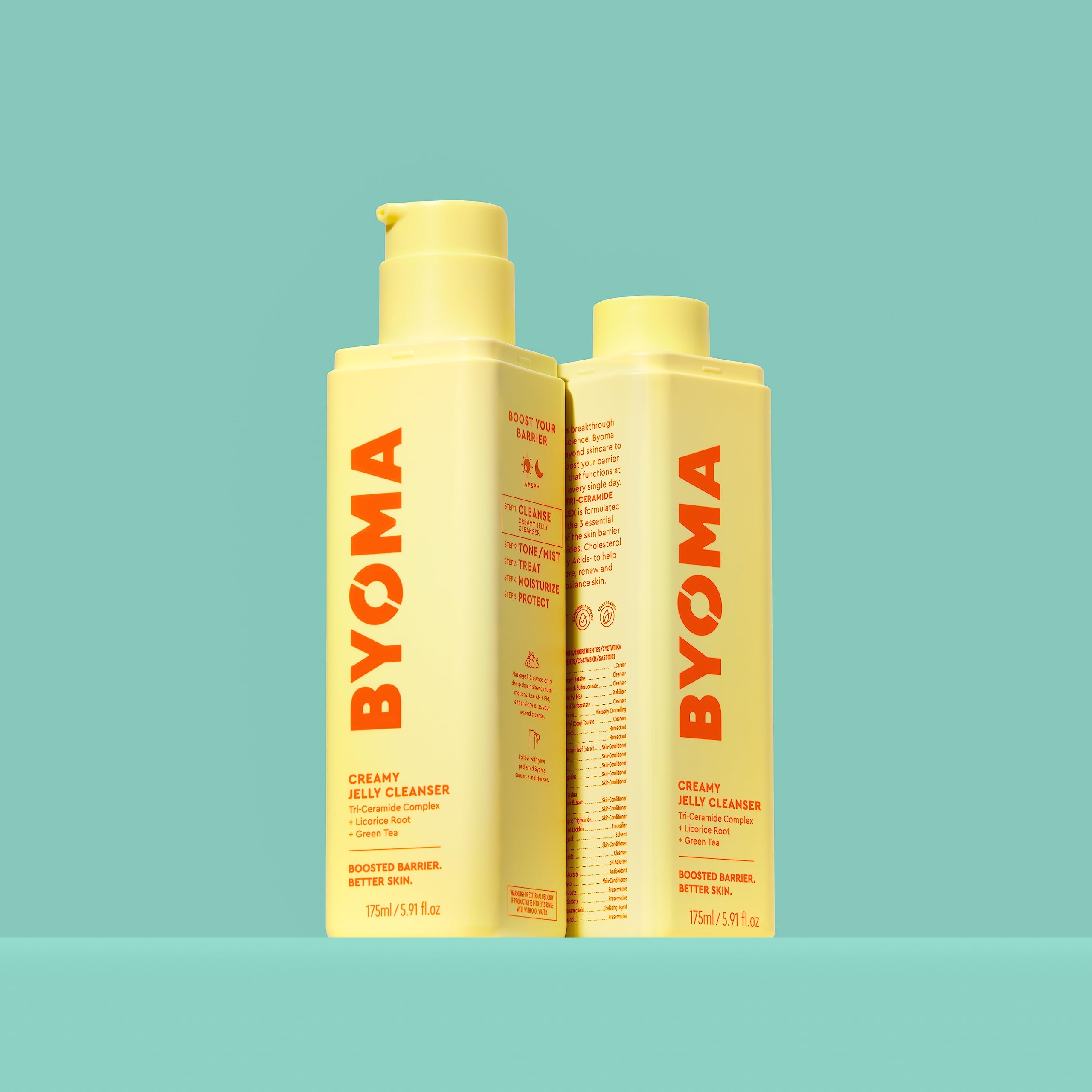 BYOMA jelly cleanser creating light, creamy lather on wet skin