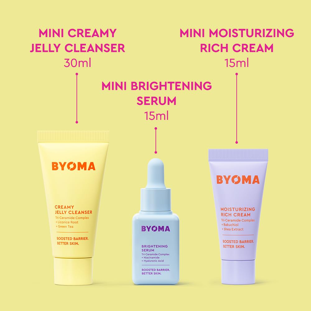 BYOMA So Bright Set brightening serum bottle targets uneven tone for a more even complexion.