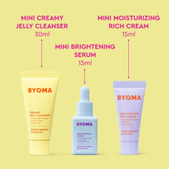 BYOMA So Bright Set brightening serum bottle targets uneven tone for a more even complexion.