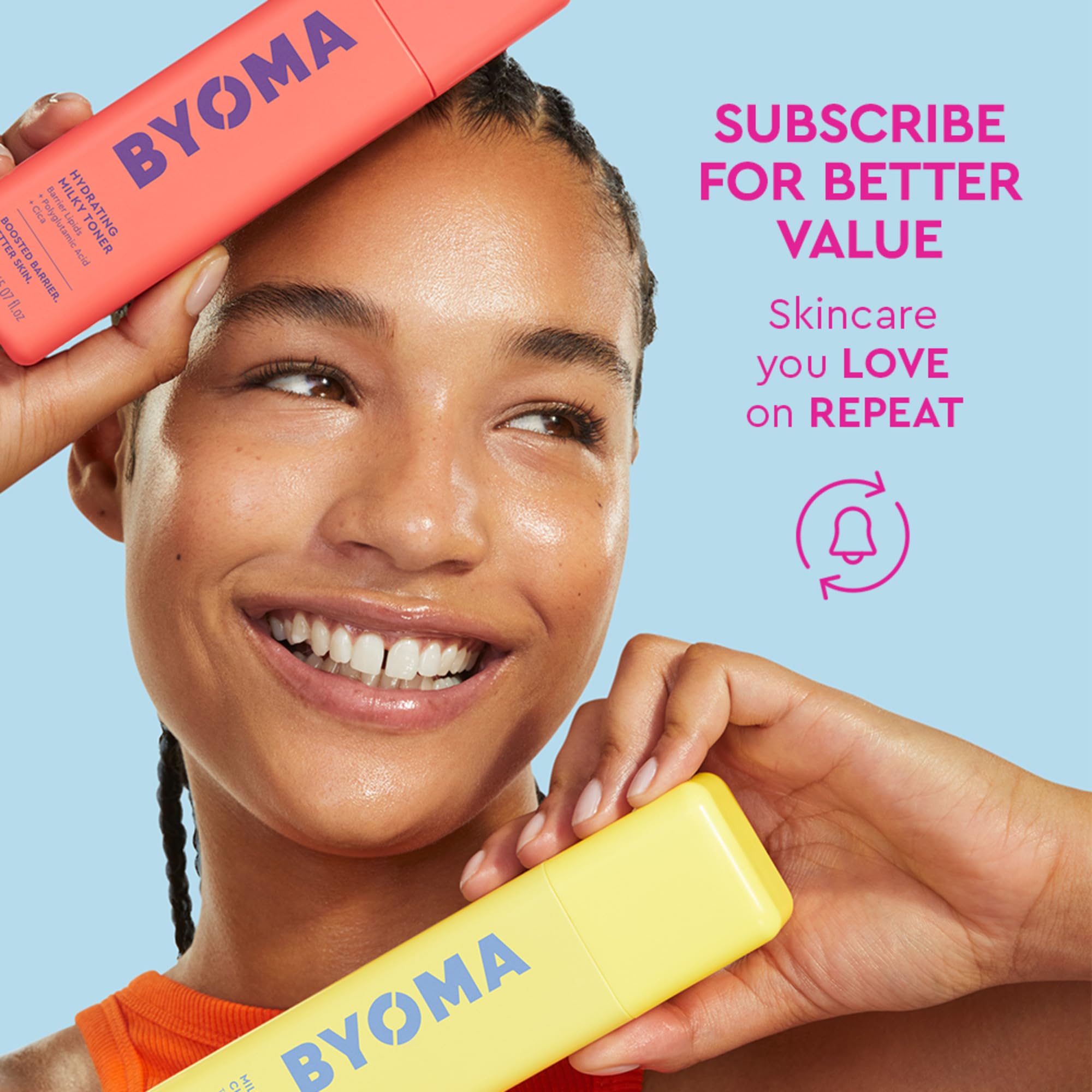BYOMA So Bright Set skin-barrier closeup illustrates hydration and texture balance.