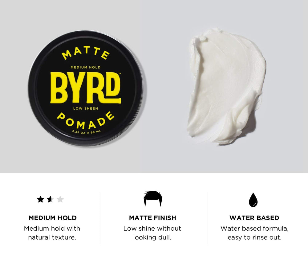 BYRD Matte Pomade texture-sculpt to add casual texture and definition