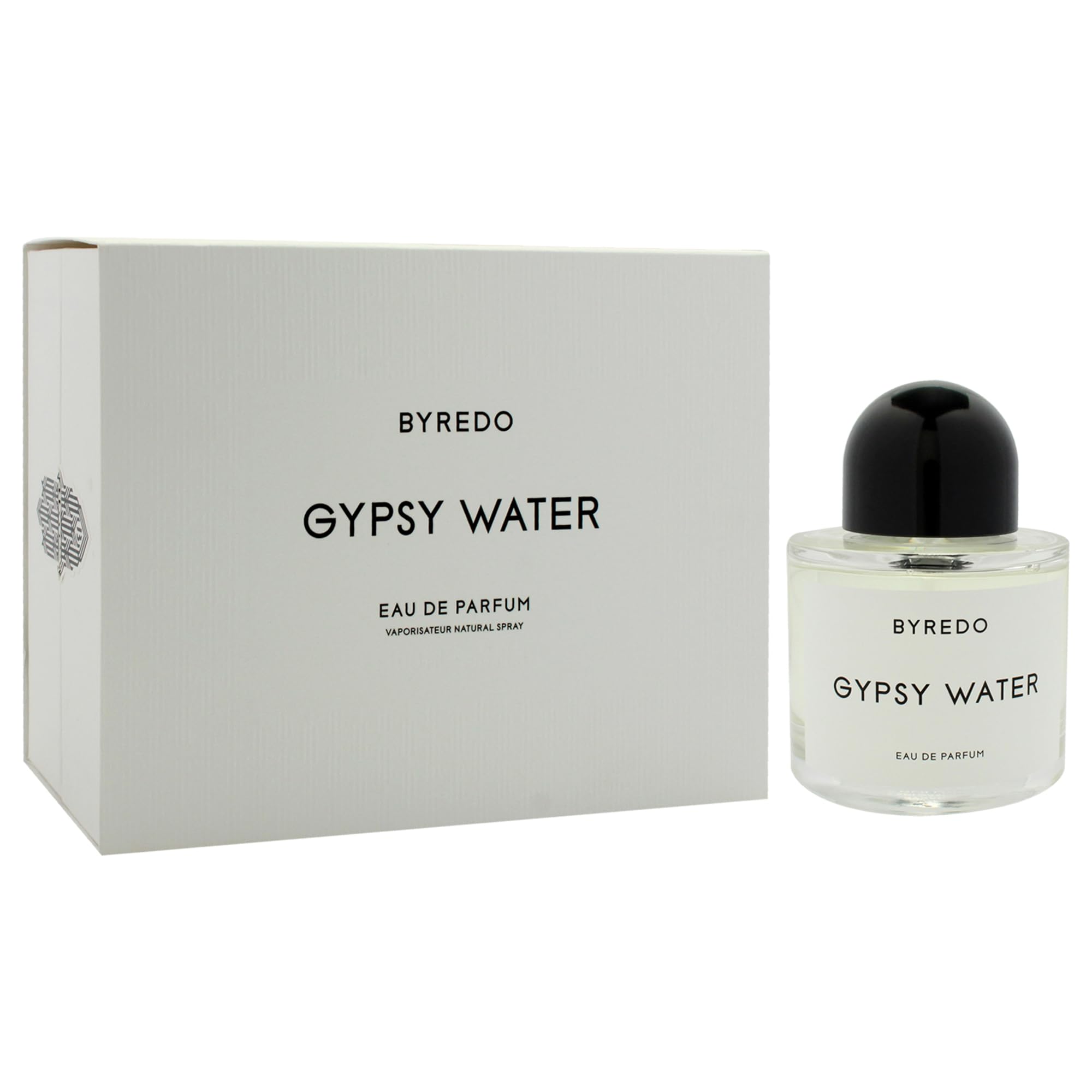 Byredo Gypsy Water edp label closeup emphasizes brand heritage and premium scent.