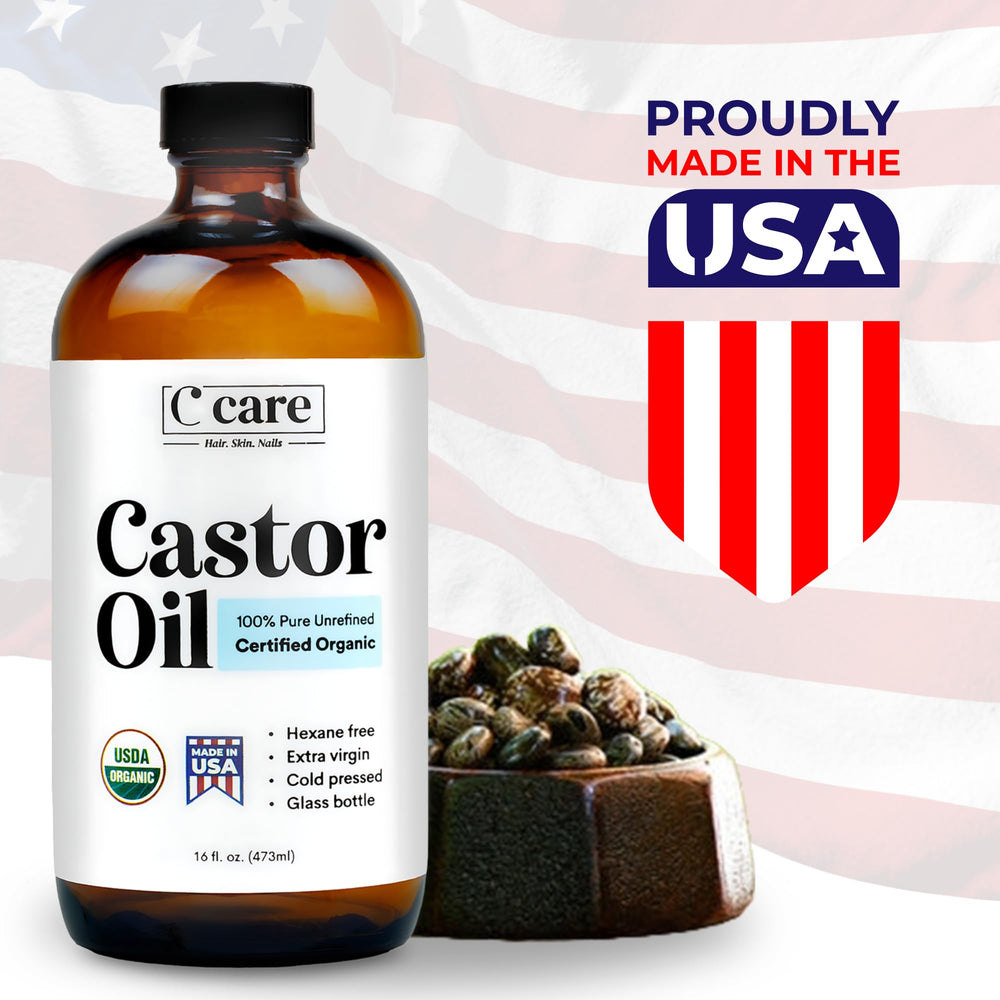 C CARE Castor Oil on eyelashes and eyebrows for lash and brow conditioning.