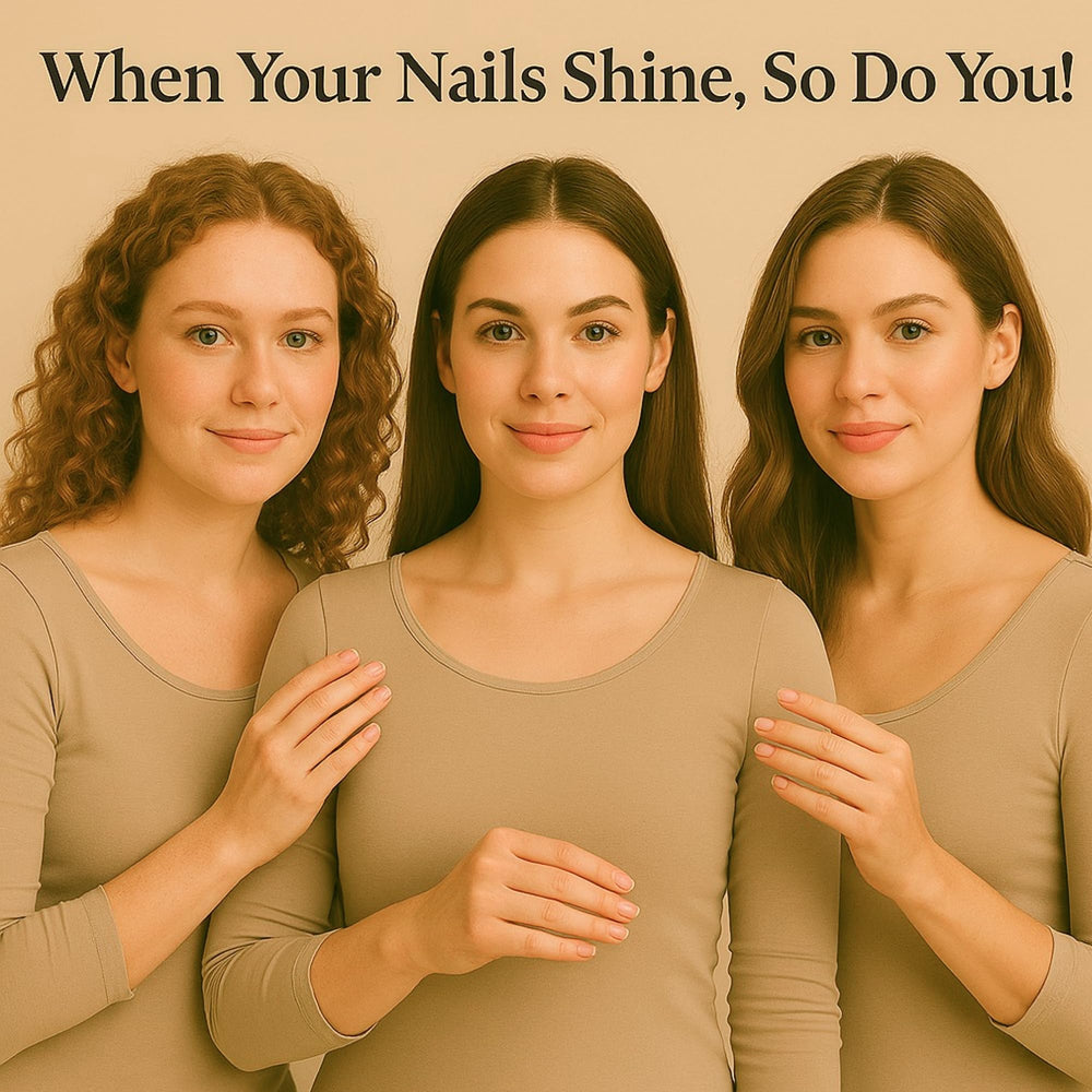 C CARE roll-on oil gliding into nails showing rapid absorption with no heavy residue.