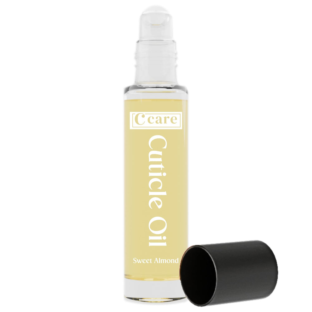 C CARE Sweet Almond Cuticle Oil bottle showing spill-proof roll-on design for precise hydration.