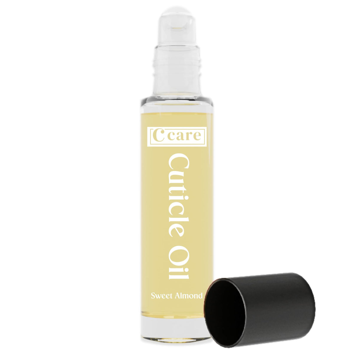 C CARE Sweet Almond Cuticle Oil bottle showing spill-proof roll-on design for precise hydration.