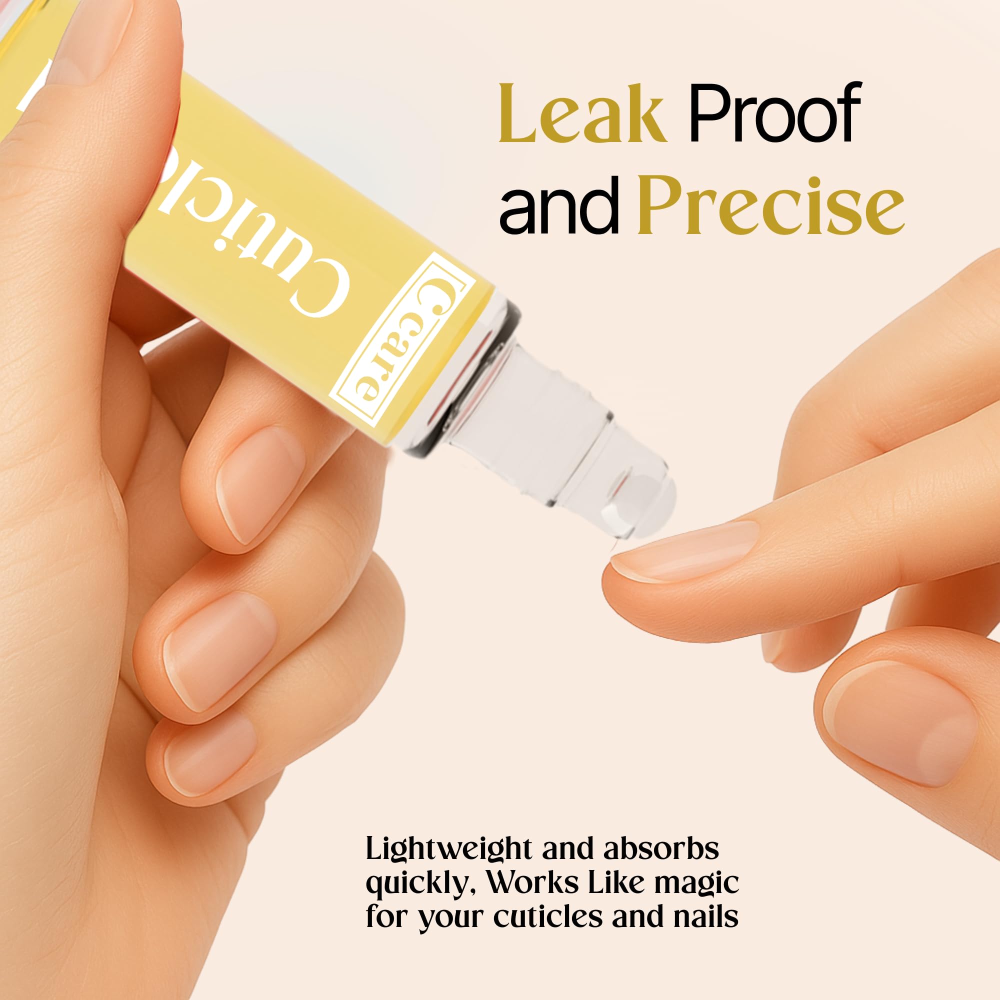 C CARE almond oil on cuticles focusing on hydration and shine.