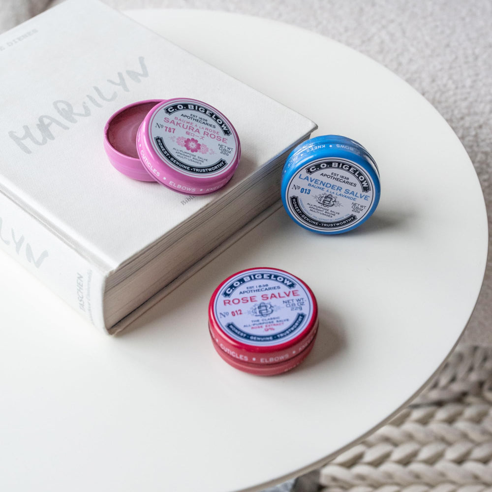 C.O. Bigelow assorted salve tins in gift-ready packaging.